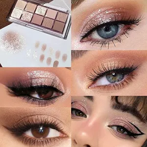 10Colors Light Brown Nude Silver Eyeshadow Palette Makeup,Natural Neutral Highly Pigmented Eye Shadow,Naturing-Looking Long Lasting