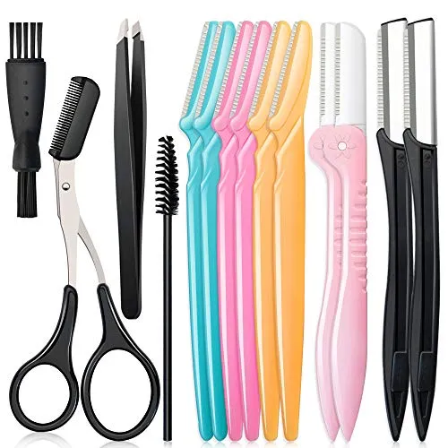 14 in 1 Eyebrow Razor Kit, Professional Dermaplane Face Razor for Women, Eyebrow Trimmer for Hair & Peach Fuzz Remover, Face Shavers for Women with Eyebrow Tweezers/Scissors/Clipper/Spoolie Brush