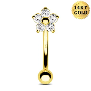 14K Solid Gold Clear CZ Flower Rook Earring