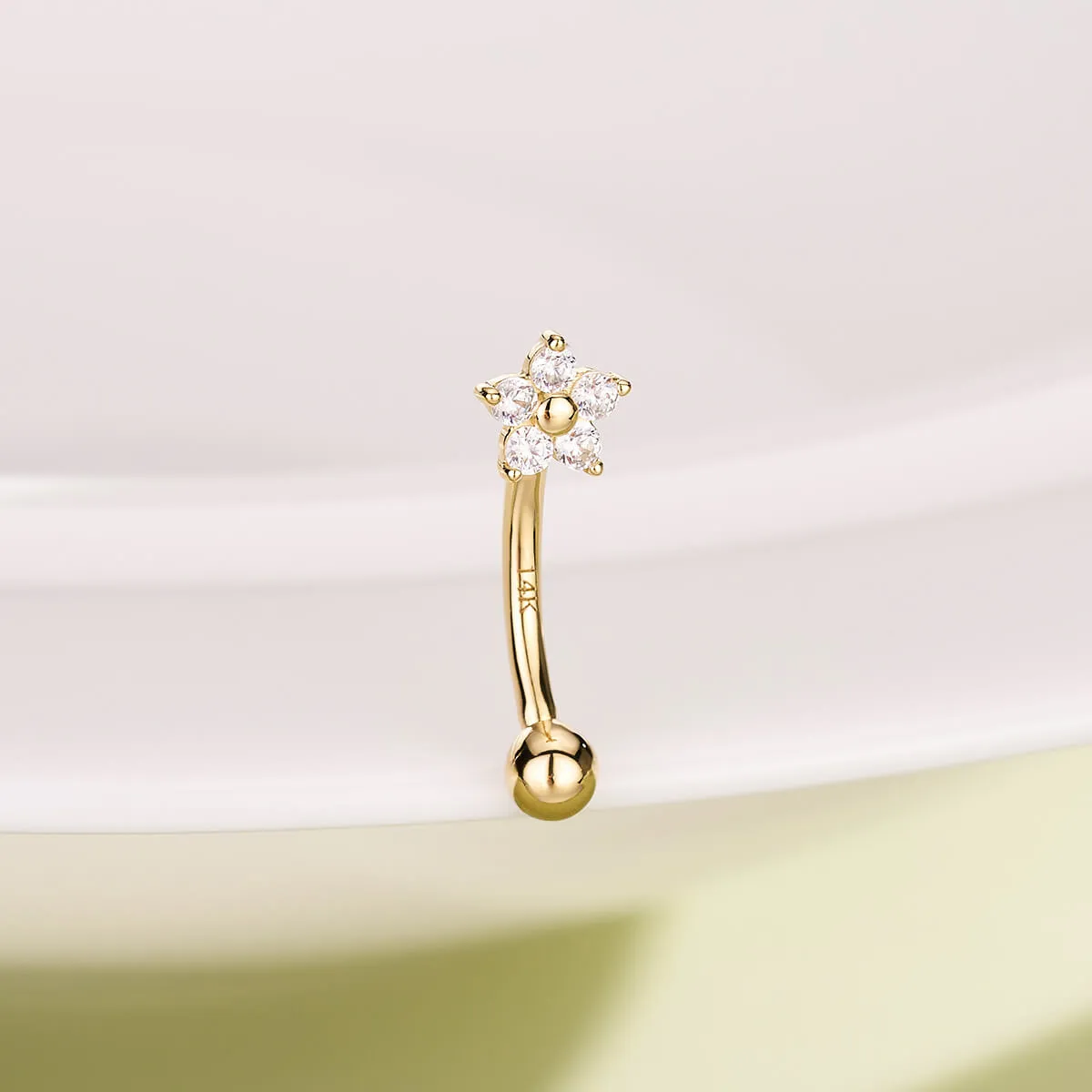 14K Solid Gold Clear CZ Flower Rook Earring