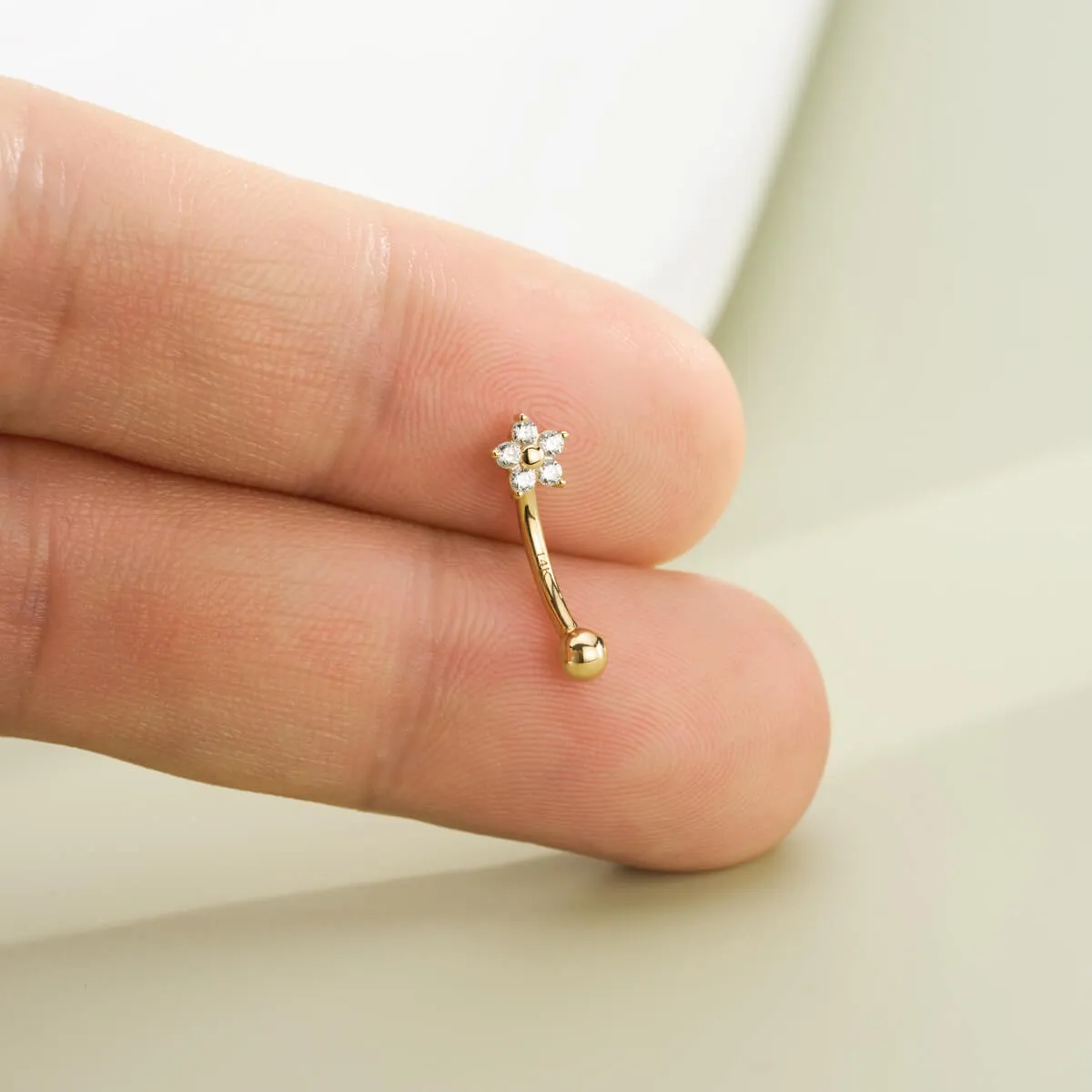 14K Solid Gold Clear CZ Flower Rook Earring