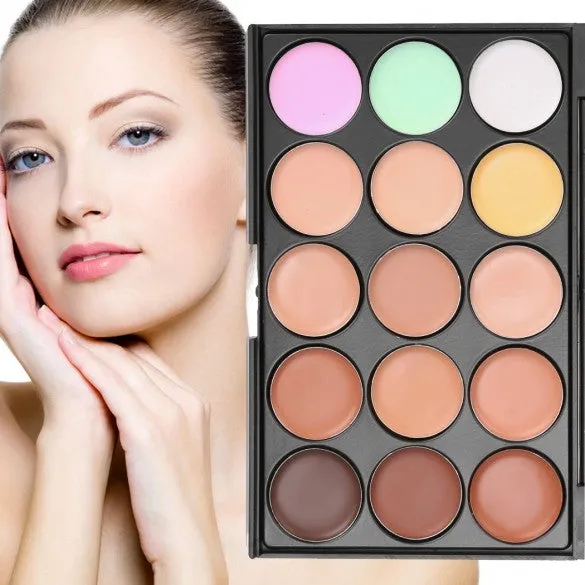 15 Colors Makeup Face Cream Concealer Palette   Powder Brush