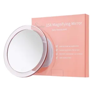 15X Magnifying Mirror - with 3 Mounting Suction Cups - Used for Precise Makeup - Eyebrows/Tweezing - Blackhead/Blemish Removal - Bathroom/Travel Makeup Mirror - 6 Inch Round (Rose Gold) 15X Magnified