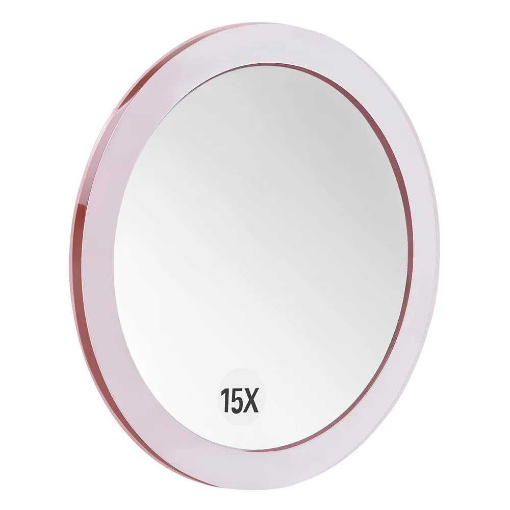 15X Magnifying Mirror - with 3 Mounting Suction Cups - Used for Precise Makeup - Eyebrows/Tweezing - Blackhead/Blemish Removal - Bathroom/Travel Makeup Mirror - 6 Inch Round (Rose Gold) 15X Magnified