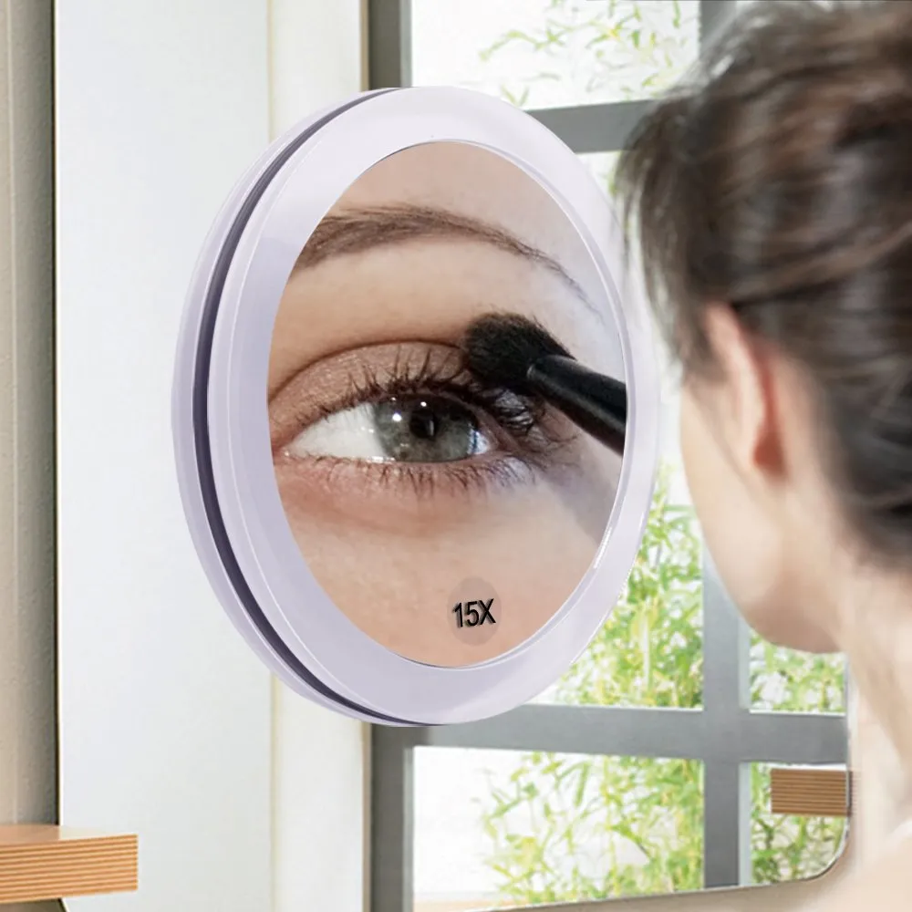 15X Magnifying Mirror - with 3 Mounting Suction Cups - Used for Precise Makeup - Eyebrows/Tweezing - Blackhead/Blemish Removal - Bathroom/Travel Makeup Mirror - 6 Inch Round (Rose Gold) 15X Magnified