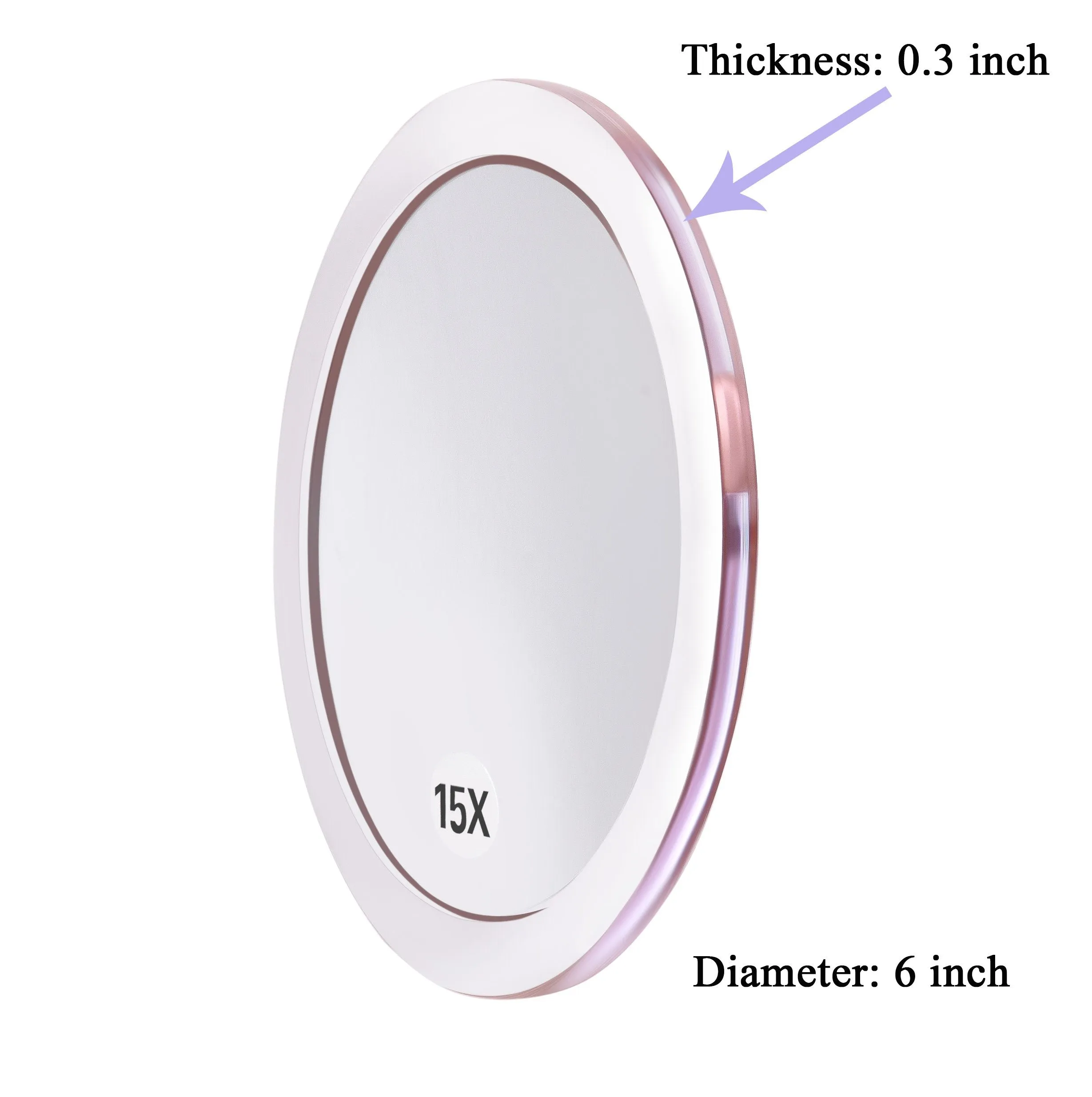 15X Magnifying Mirror - with 3 Mounting Suction Cups - Used for Precise Makeup - Eyebrows/Tweezing - Blackhead/Blemish Removal - Bathroom/Travel Makeup Mirror - 6 Inch Round (Rose Gold) 15X Magnified