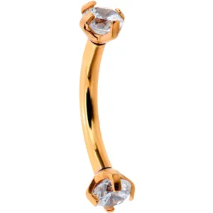 16 Gauge 5/16 Clear Gem Rose Gold PVD Bling Bling Curved Eyebrow Ring