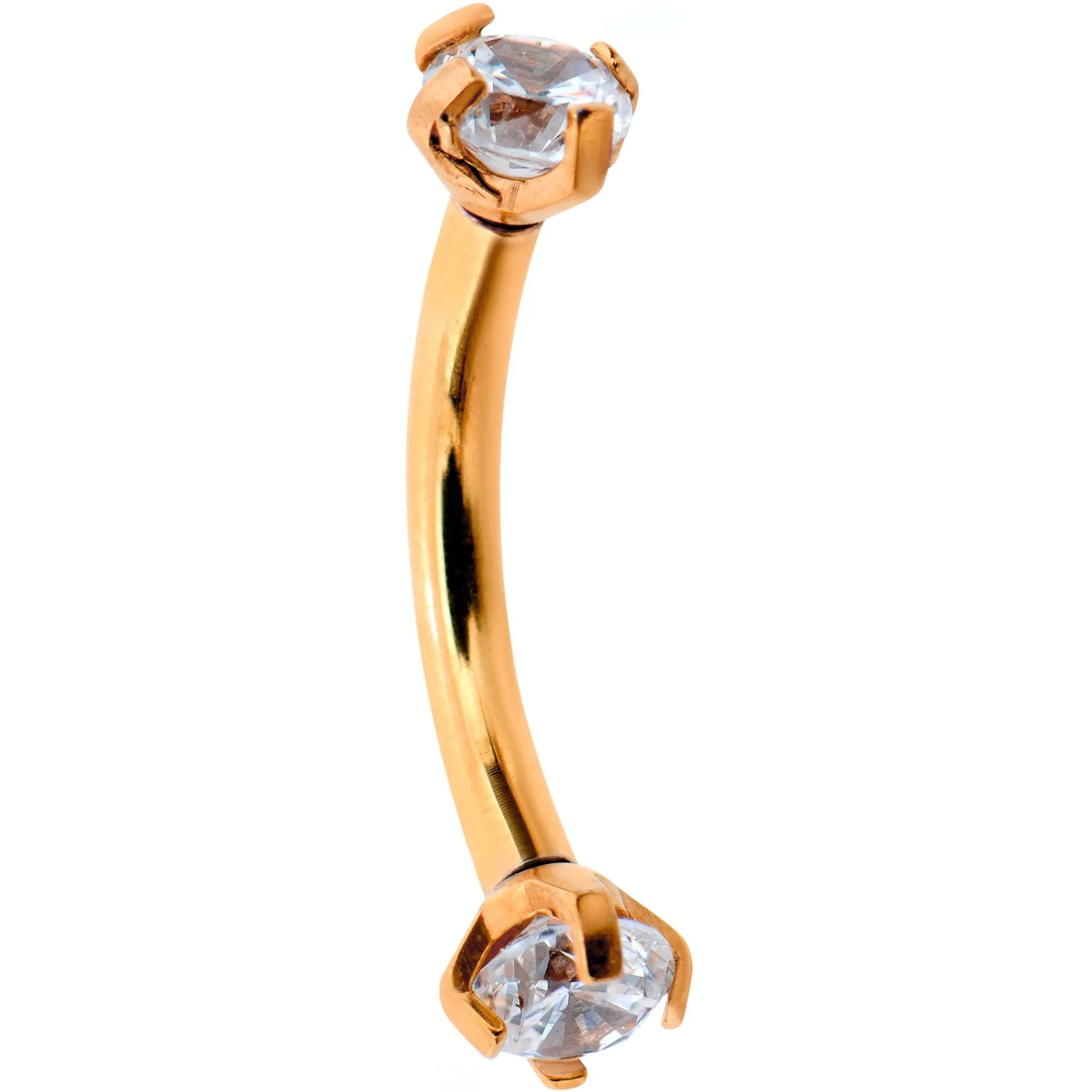 16 Gauge 5/16 Clear Gem Rose Gold PVD Bling Bling Curved Eyebrow Ring