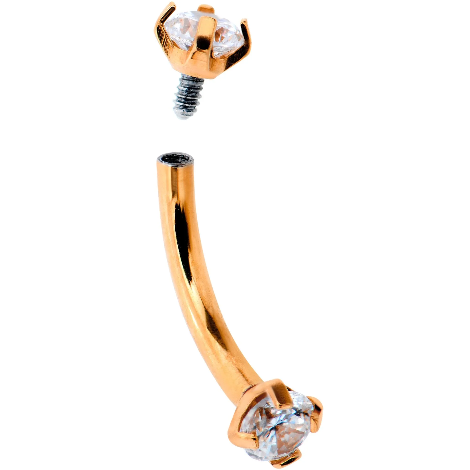 16 Gauge 5/16 Clear Gem Rose Gold PVD Bling Bling Curved Eyebrow Ring