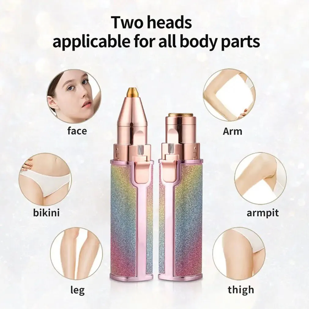 2 in 1 Rechargeable Electric Eyebrow Trimmer Epilator Female Body Facial Lipstick Shape Hair Removal Mini Painless Razor Shaver