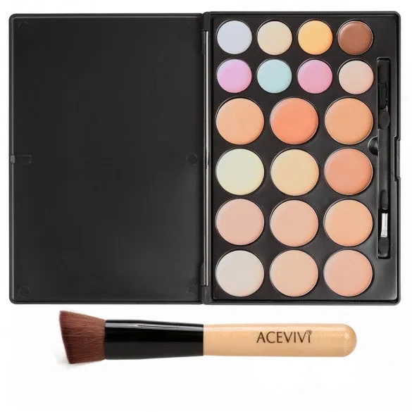 20 Colors Makeup Face Cream Concealer Palette   Powder Brush