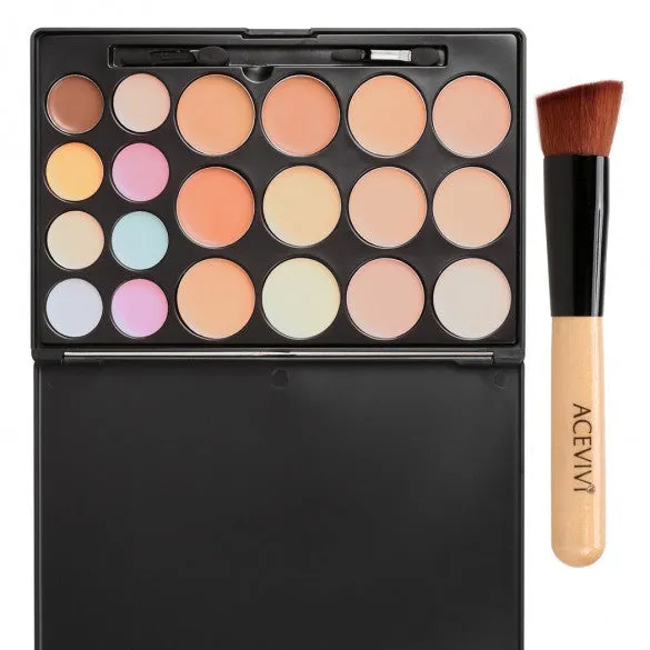 20 Colors Makeup Face Cream Concealer Palette   Powder Brush