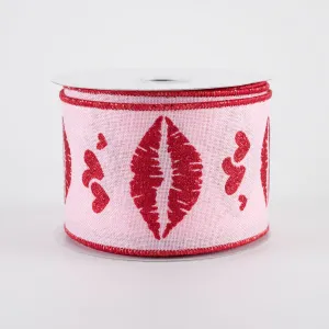 2.5" Glittered Hearts and Lips Diagonal Weave Ribbon: Light Pink (10 Yards)