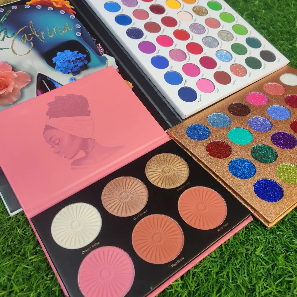 (3 in 1 Combo) De'lanci La Catrina 54 Colors   De'lanci Pressed Glitter   De'lanci Highlighter Palette