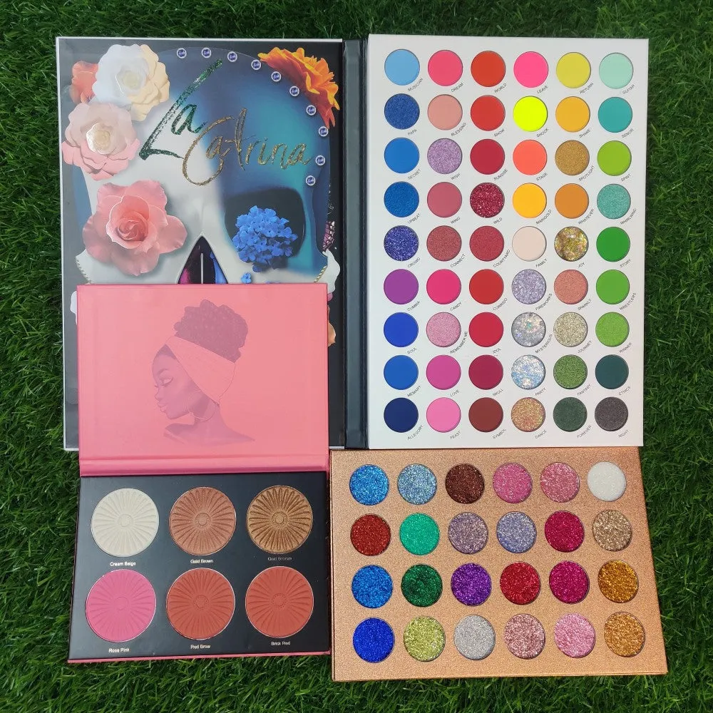 (3 in 1 Combo) De'lanci La Catrina 54 Colors   De'lanci Pressed Glitter   De'lanci Highlighter Palette