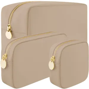 3 Piece Makeup Bag Set Mini, Small & Large Cosmetic Bags - Beige