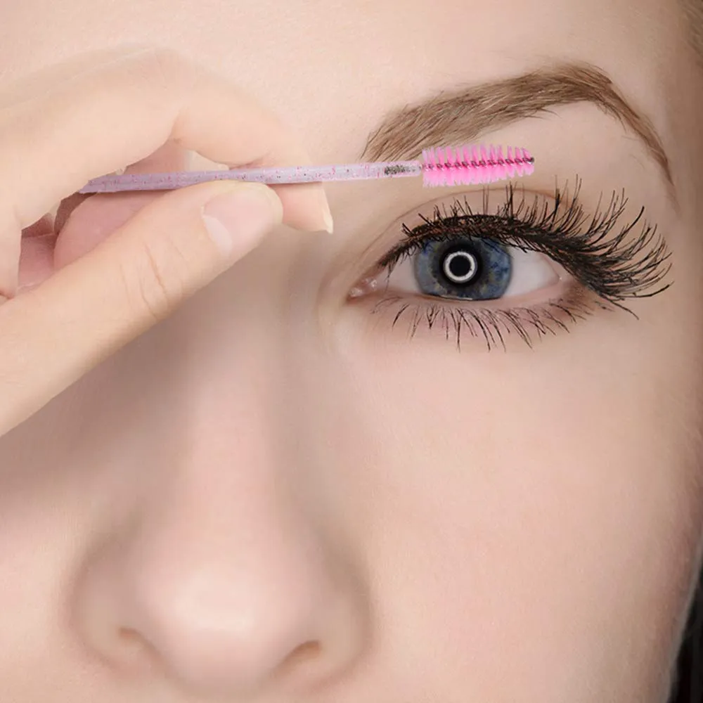 300PCS Crystal Eyelash Mascara Brushes Wands Applicator Makeup Kits (Pink) Pink