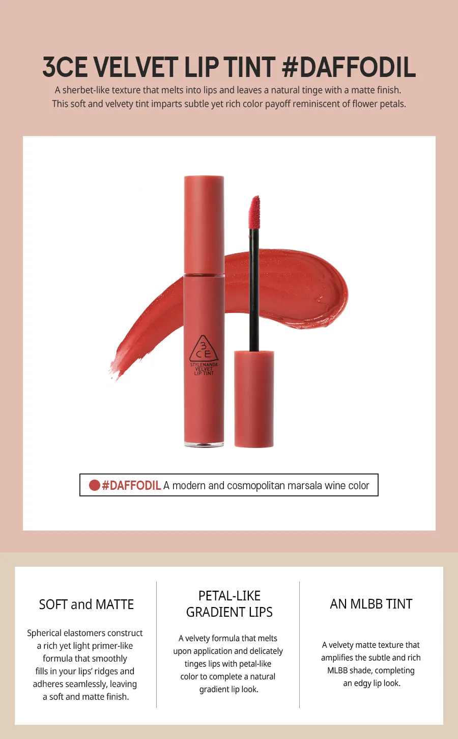3CE Velvet Lip Tint #Daffodil