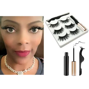 3D Dramatic Magnetic Faux Mink Eyelashes 3 Variety Pairs   Black Magnetic Liquid Eyeliner & Lash Applicator Tool