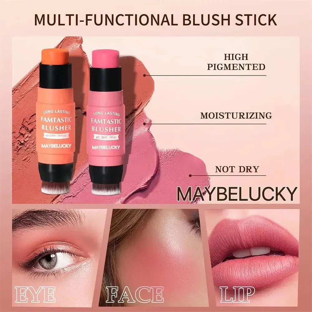 3pcs Double-headed Blush Stick With Brush Face Moisturizing Brighten Powder Blusher