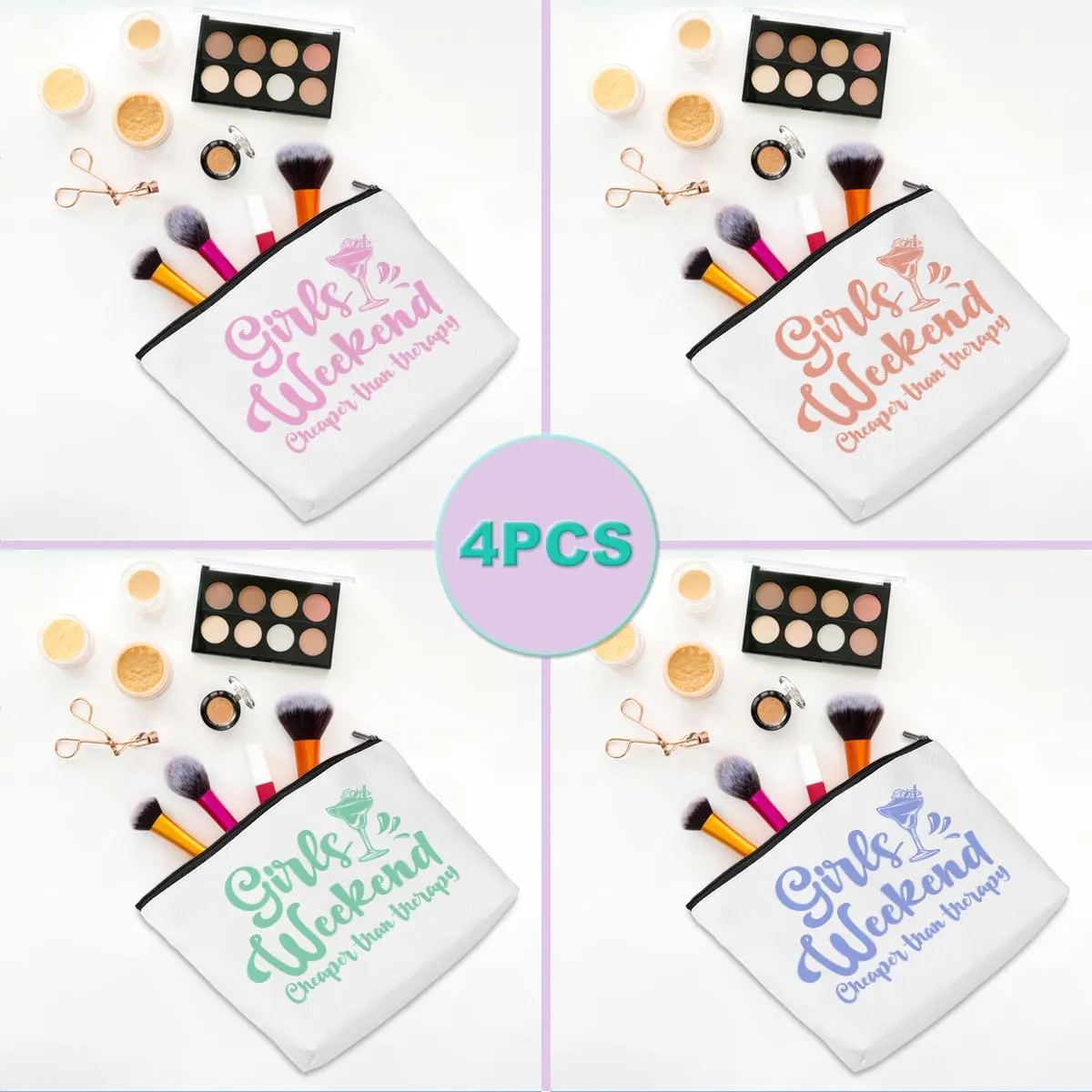 4 Pcs Girls Weekend Gifts Girls Trip 2024 Makeup Bag Girls Trip Gifts Favors Summer Gifts Cosmetic Bag Toiletry Bag Zipper Pouch Weekender Bags for Women Girl Friendship Bachelorette Party Birthday