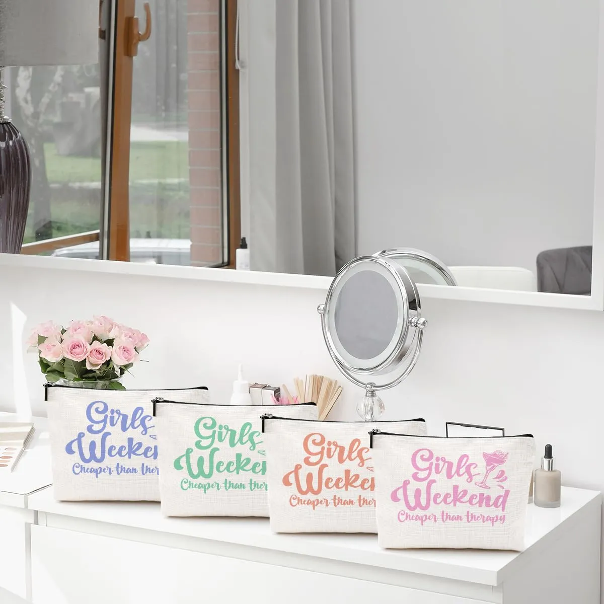 4 Pcs Girls Weekend Gifts Girls Trip 2024 Makeup Bag Girls Trip Gifts Favors Summer Gifts Cosmetic Bag Toiletry Bag Zipper Pouch Weekender Bags for Women Girl Friendship Bachelorette Party Birthday