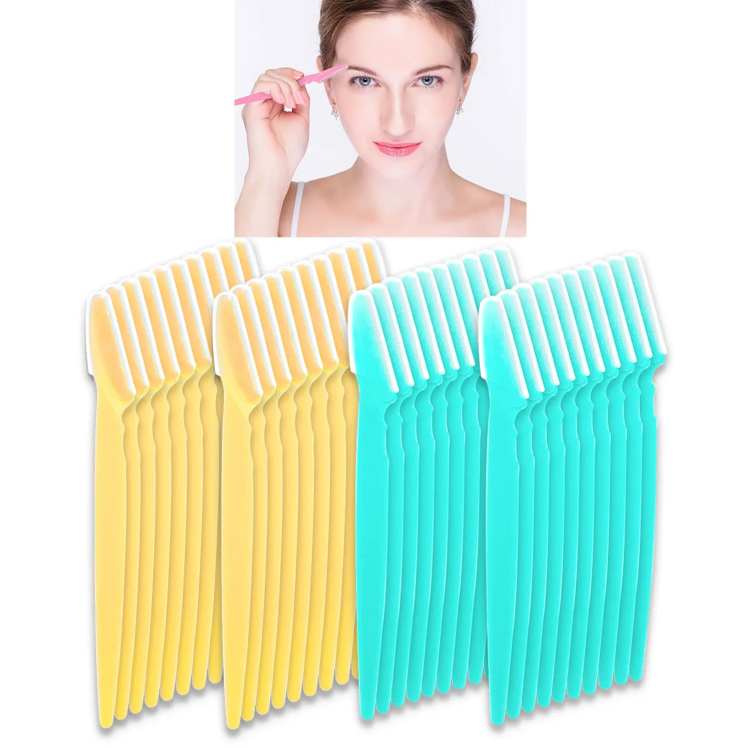 40 Pcs Eyebrow Razor Laicky Eye Brow Trimmer Shaver Facial Face Hair Remover Exfoliating Dermaplaning Tool Kit Stainless Steel Blades with Cap Eyebrow Shaper for Women Men Makeup (Blue Yellow) Blue Yellow