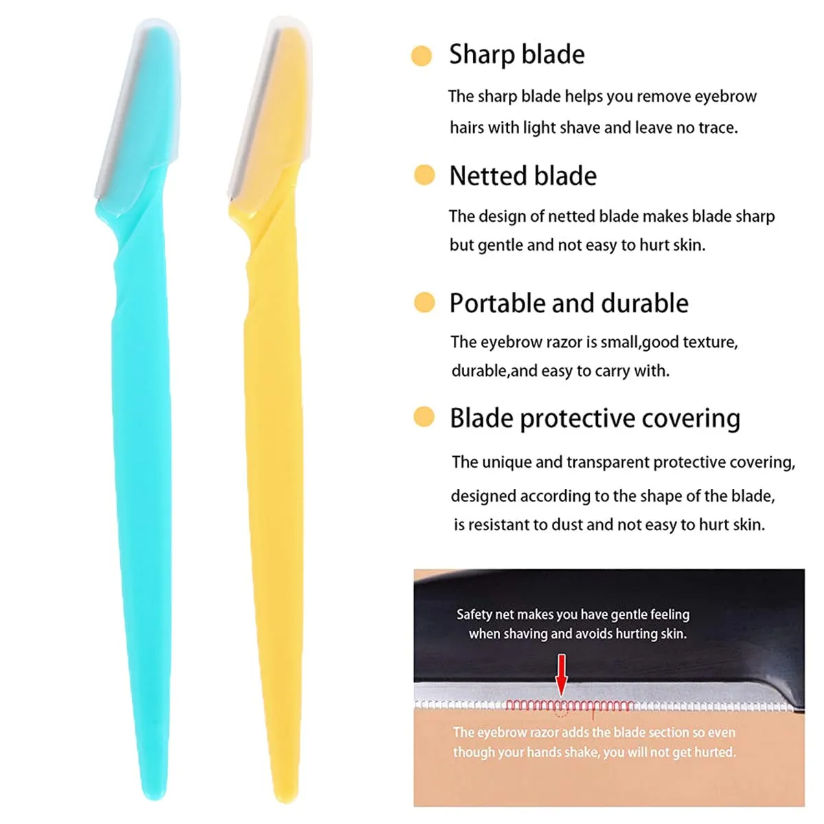 40 Pcs Eyebrow Razor Laicky Eye Brow Trimmer Shaver Facial Face Hair Remover Exfoliating Dermaplaning Tool Kit Stainless Steel Blades with Cap Eyebrow Shaper for Women Men Makeup (Blue Yellow) Blue Yellow