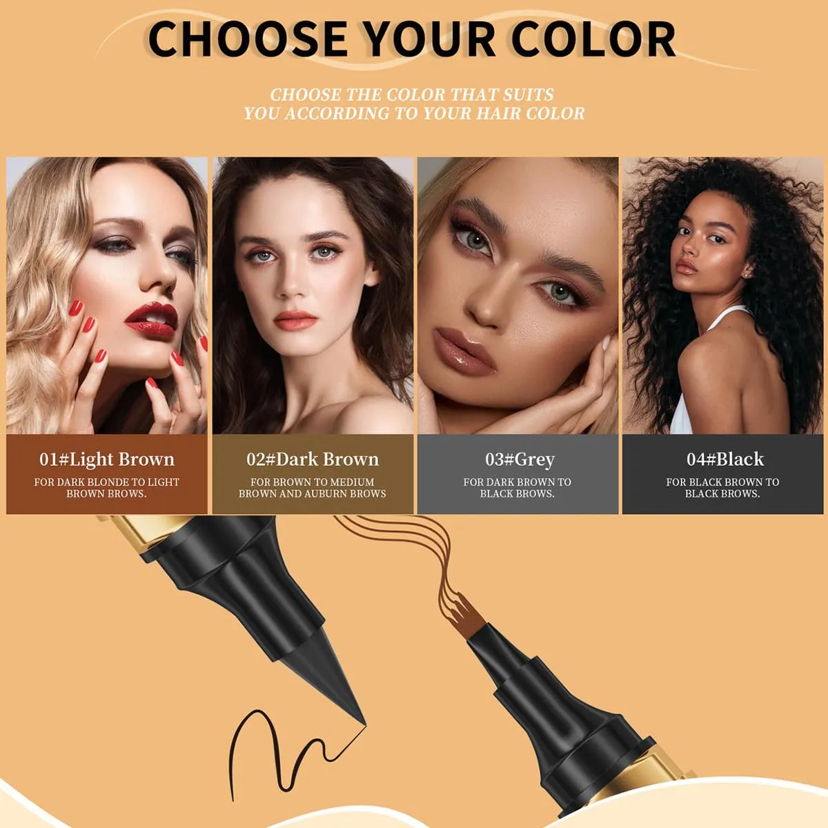 4PCS 2 in 1 Eyebrow Microblading Pen, 2024 New 3D Microblading Eyebrow Pen Tattoo Pencil 4 Fork Tip, Waterproof Magic Microblading Eyebrow Pencil for Natural Makeup Last All Day - 9703#SET