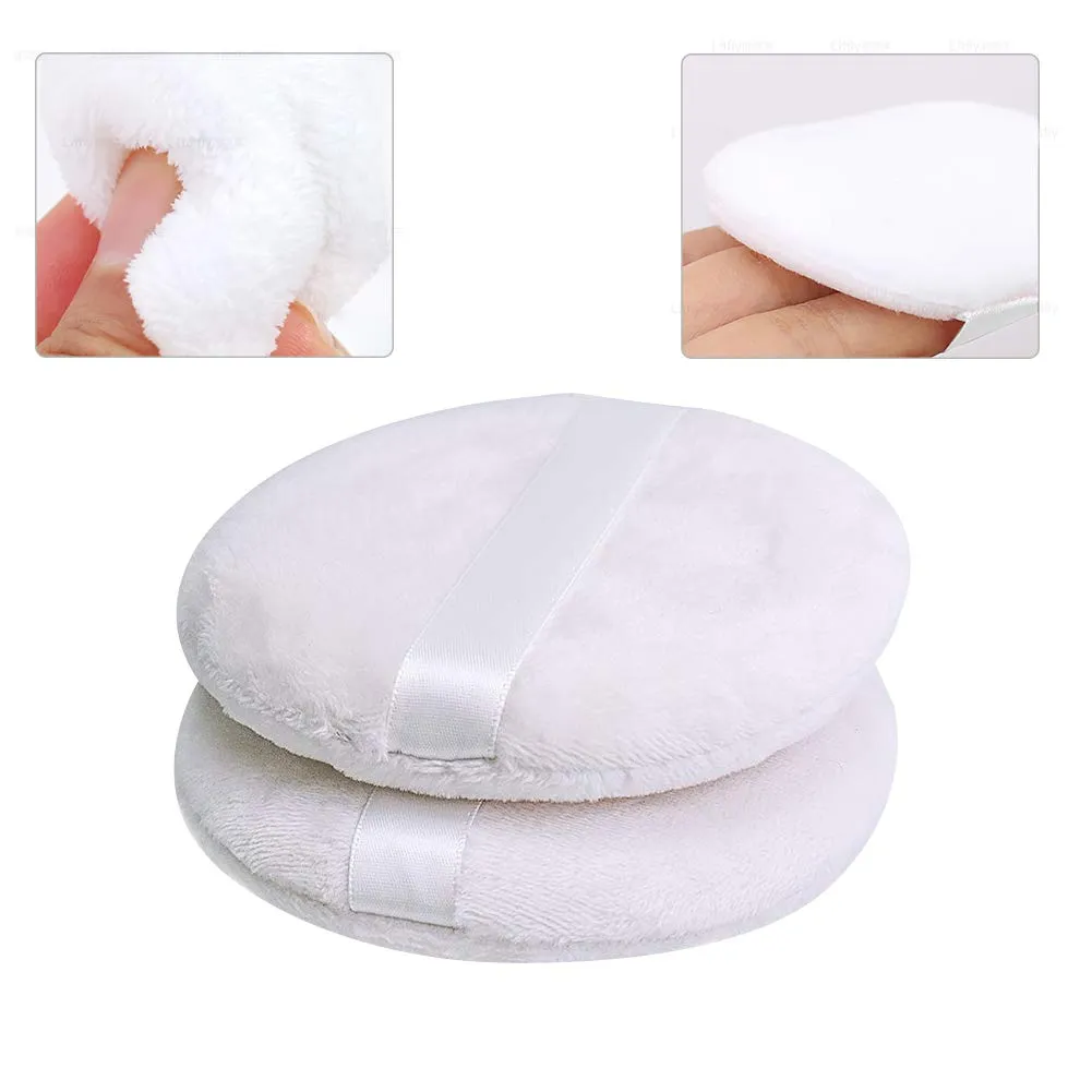5 PCS Large Powder Puff, 4.13 Inch Velour Body Powder Puff Round Fluffy Powder Puffs Ultra Soft Body Puff Washable for Loose Body Powder Face Powder Baby Powder Makeup with Ribbon and Case