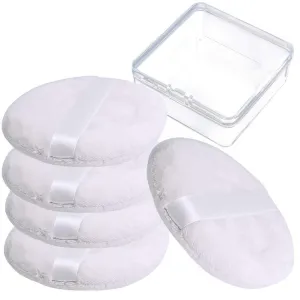5 PCS Large Powder Puff, 4.13 Inch Velour Body Powder Puff Round Fluffy Powder Puffs Ultra Soft Body Puff Washable for Loose Body Powder Face Powder Baby Powder Makeup with Ribbon and Case