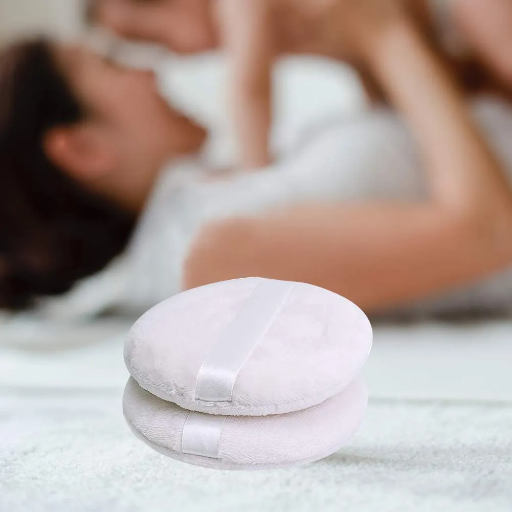5 PCS Large Powder Puff, 4.13 Inch Velour Body Powder Puff Round Fluffy Powder Puffs Ultra Soft Body Puff Washable for Loose Body Powder Face Powder Baby Powder Makeup with Ribbon and Case