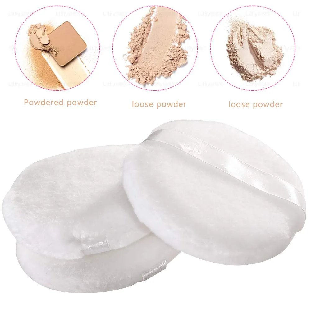 5 PCS Large Powder Puff, 4.13 Inch Velour Body Powder Puff Round Fluffy Powder Puffs Ultra Soft Body Puff Washable for Loose Body Powder Face Powder Baby Powder Makeup with Ribbon and Case