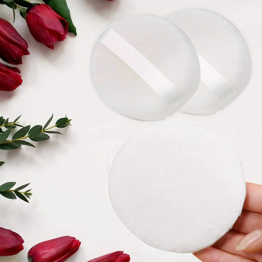 5 PCS Large Powder Puff, 4.13 Inch Velour Body Powder Puff Round Fluffy Powder Puffs Ultra Soft Body Puff Washable for Loose Body Powder Face Powder Baby Powder Makeup with Ribbon and Case