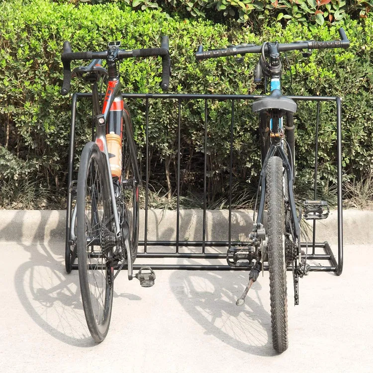 6 Bike Capacity Double-Sided Black Steel Bike Rack Stand, Grid Bicycle Parking Storage Holder