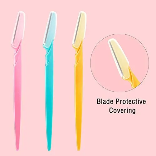 60 Pieces Eyebrow Razor Shaper Trimmer Shaver Women Facial Razor with Precision Cover (Pink, Blue, Yellow)
