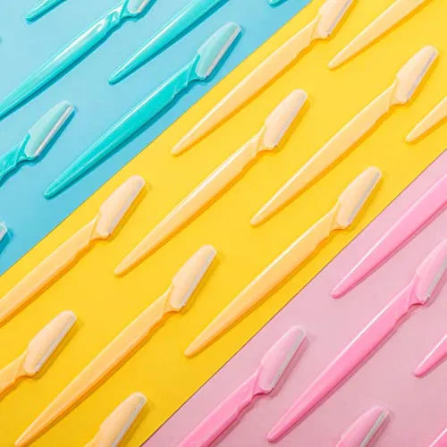 60 Pieces Eyebrow Razor Shaper Trimmer Shaver Women Facial Razor with Precision Cover (Pink, Blue, Yellow)