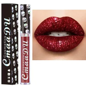 AKARY Shimmer Liquid Lipstick Long Lasting Skull Diamond Metallic Shiny Glitter Glossy Shimmery Finish Waterproof Lip Gloss for Women High Pigmented Nonstick Cup Lipstick Makeup for Lips 01
