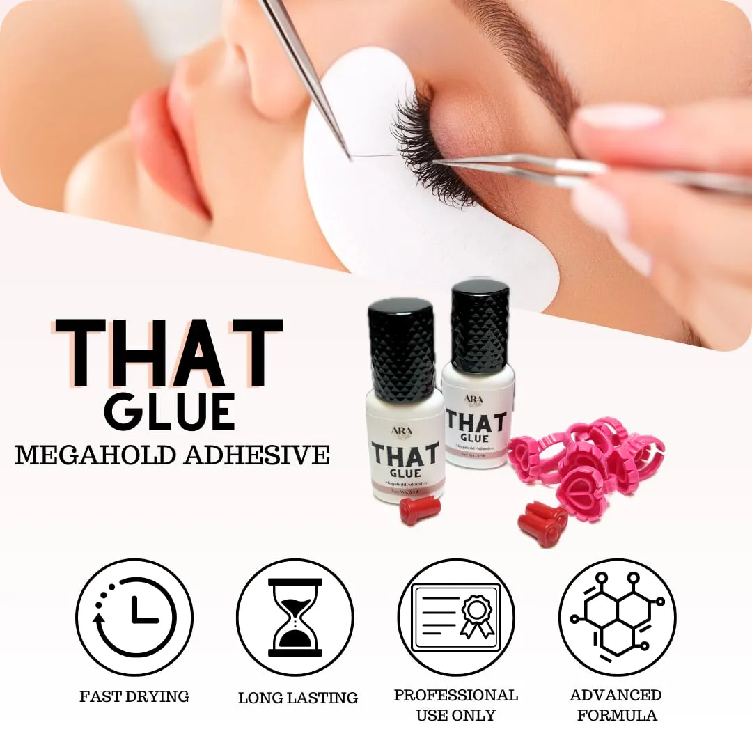ARA Lash Co. That Glue Megahold Adhesive/Eyelash Extension Glue/Lash Glue/0.5 Sec Dry Time/Extra Strong Hold/7 Weeks Retention/Low Fumes/5ml