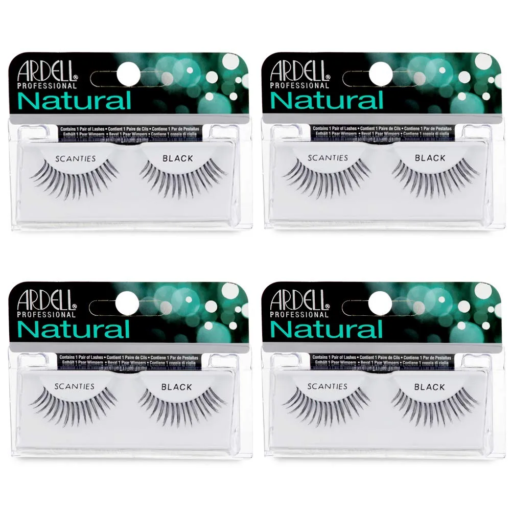 Ardell Natural Lashes False Eyelashes Scanties - Black, Lightweight, Reusable, Soft Lash Extensions for Everyday Wear, 4 Pack