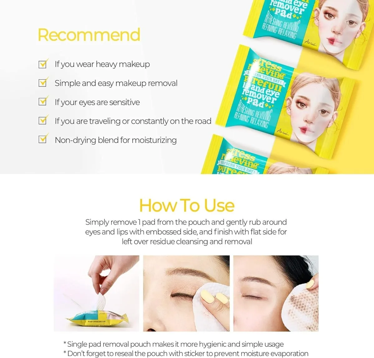 ARIUL Stress Relieving Lip & Eye Remover Pad 30 Pads