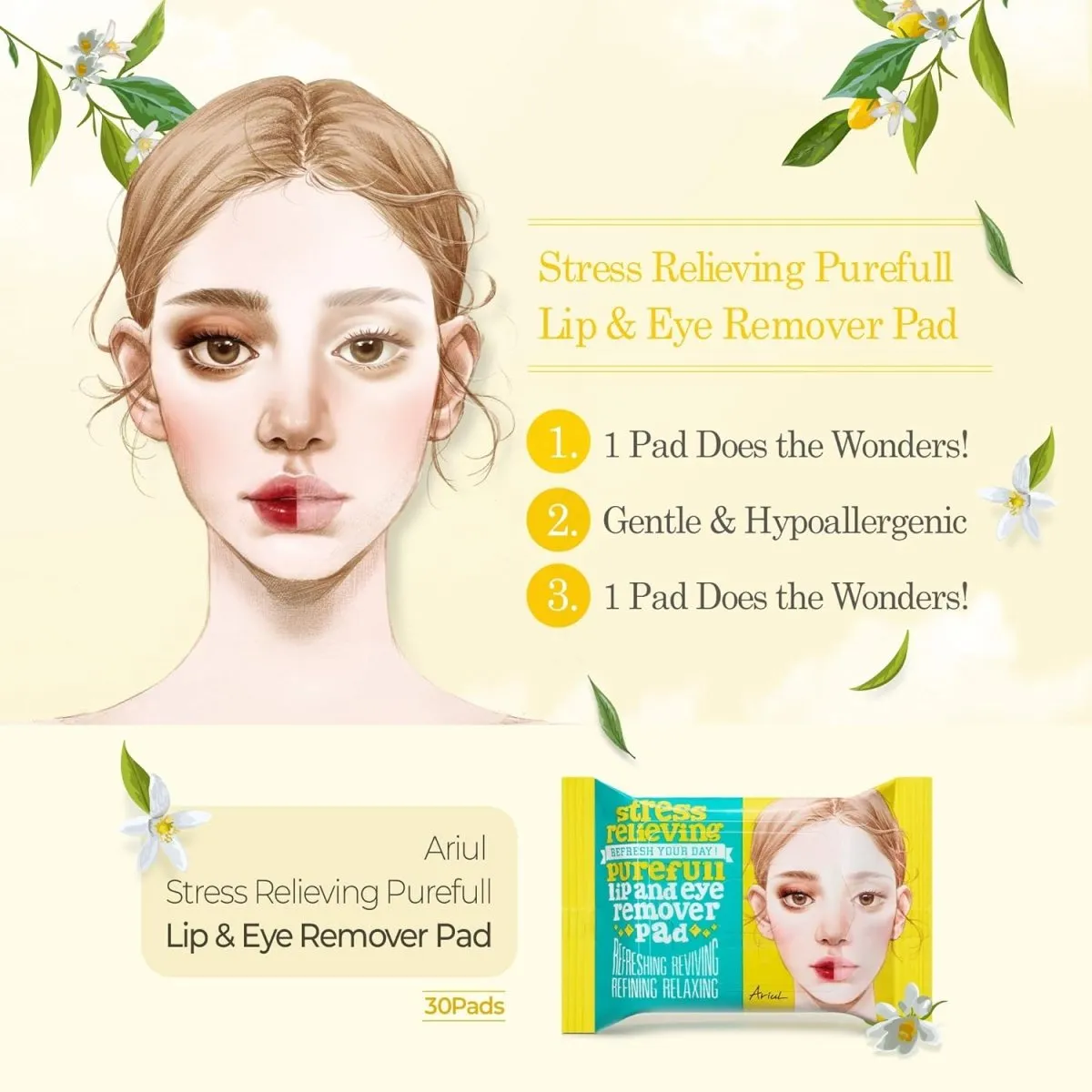 ARIUL Stress Relieving Lip & Eye Remover Pad 30 Pads