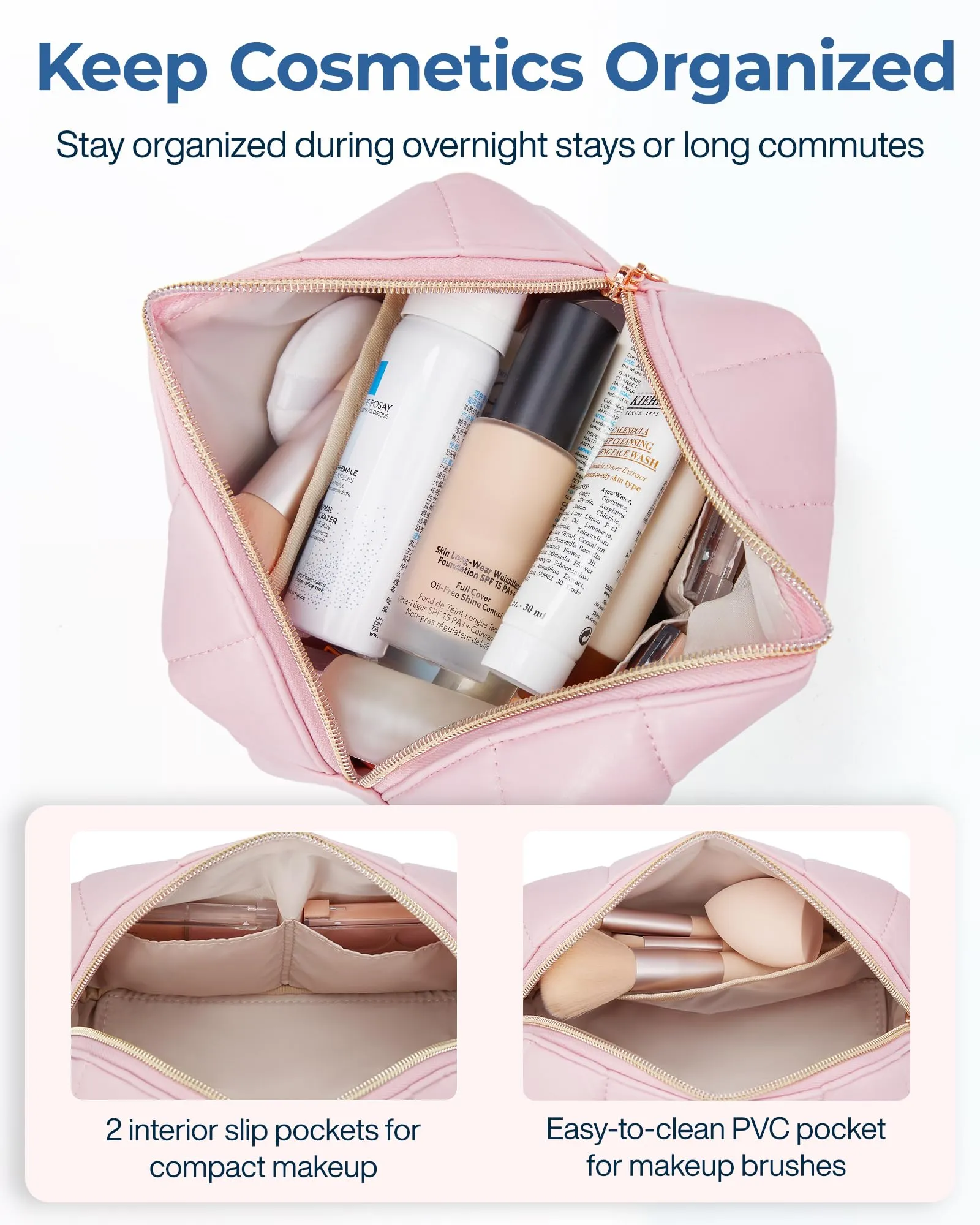 BAGSMART Small Makeup Bag PU Leather Travel Makeup Bag Organizer Makeup Pouch, Portable Cosmetic Bags for Women, Cute Make Up Bag for Travel Size Toiletries Accessories Brushes (Black)