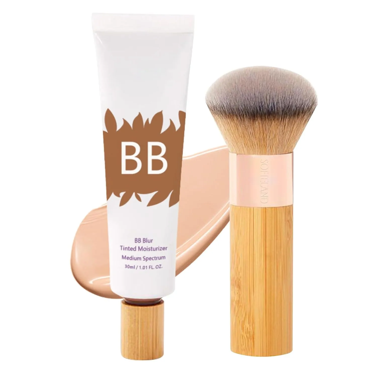 BB Blur Tinted Moisturizer SPF 30, BB Cream Tinted Moisturizer With SPF, BB Tinted Care Primer With Brush, Full Coverage Light-Medium Skin Color Hydrating & Smoothing (Natural*1 with Brush)