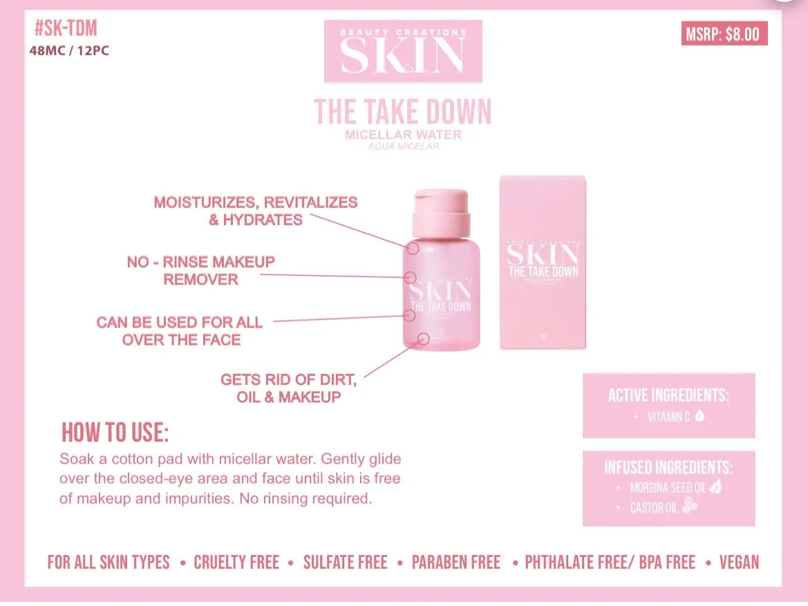 BEAUTY CREATIONS SKINCARE-The Take Down Micellar Water (3pc min, $4.00 Each)
