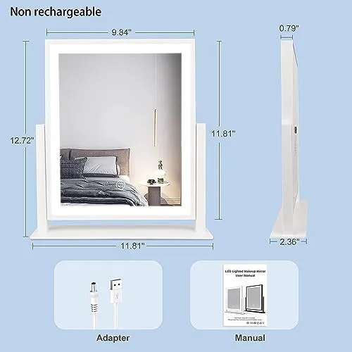 Beelux Vanity Mirror with Lights, Hollywood Lighted Makeup Mirror with Dimmable Light, Smart Control, Memory, Adjustable Warm White/Natural/Daylight, Birthday Gift, 360°Rotation (12in. White)