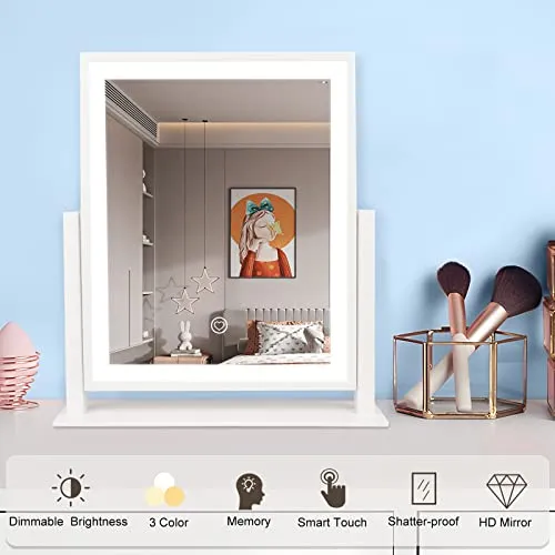 Beelux Vanity Mirror with Lights, Hollywood Lighted Makeup Mirror with Dimmable Light, Smart Control, Memory, Adjustable Warm White/Natural/Daylight, Birthday Gift, 360°Rotation (12in. White)