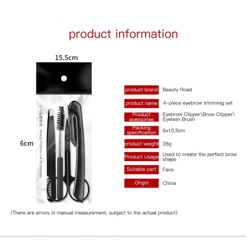 Black Eyebrow Trimming Scissors Stainless Steel Tweezers Eyebrow Scraping Eyebrow Comb Razor Eyebrow Clip Makeup Tools