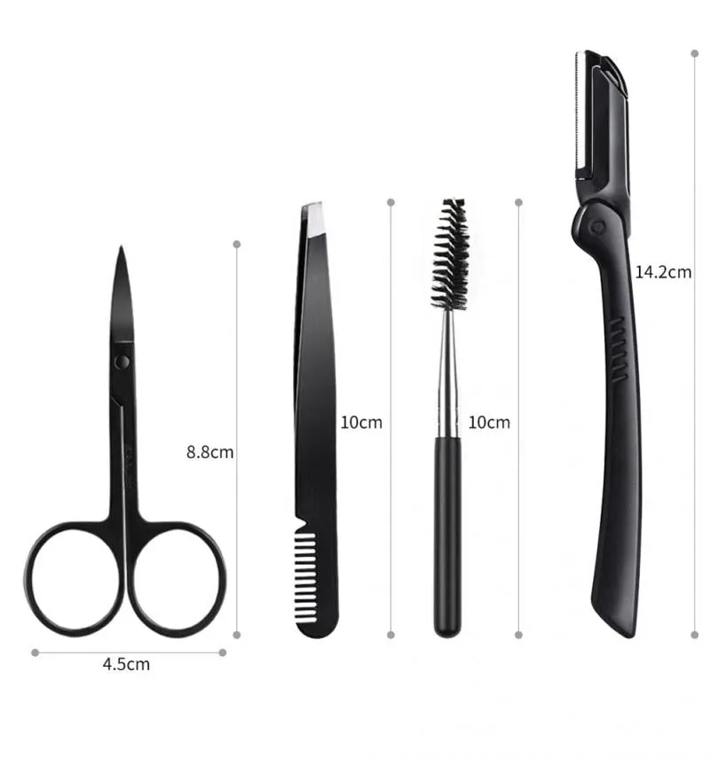 Black Eyebrow Trimming Scissors Stainless Steel Tweezers Eyebrow Scraping Eyebrow Comb Razor Eyebrow Clip Makeup Tools