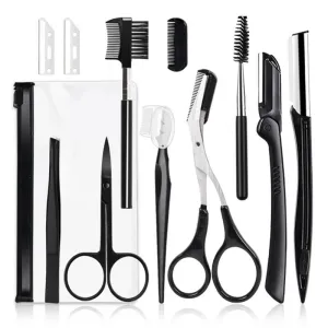 Black Eyebrow Trimming Scissors Stainless Steel Tweezers Eyebrow Scraping Eyebrow Comb Razor Eyebrow Clip Makeup Tools